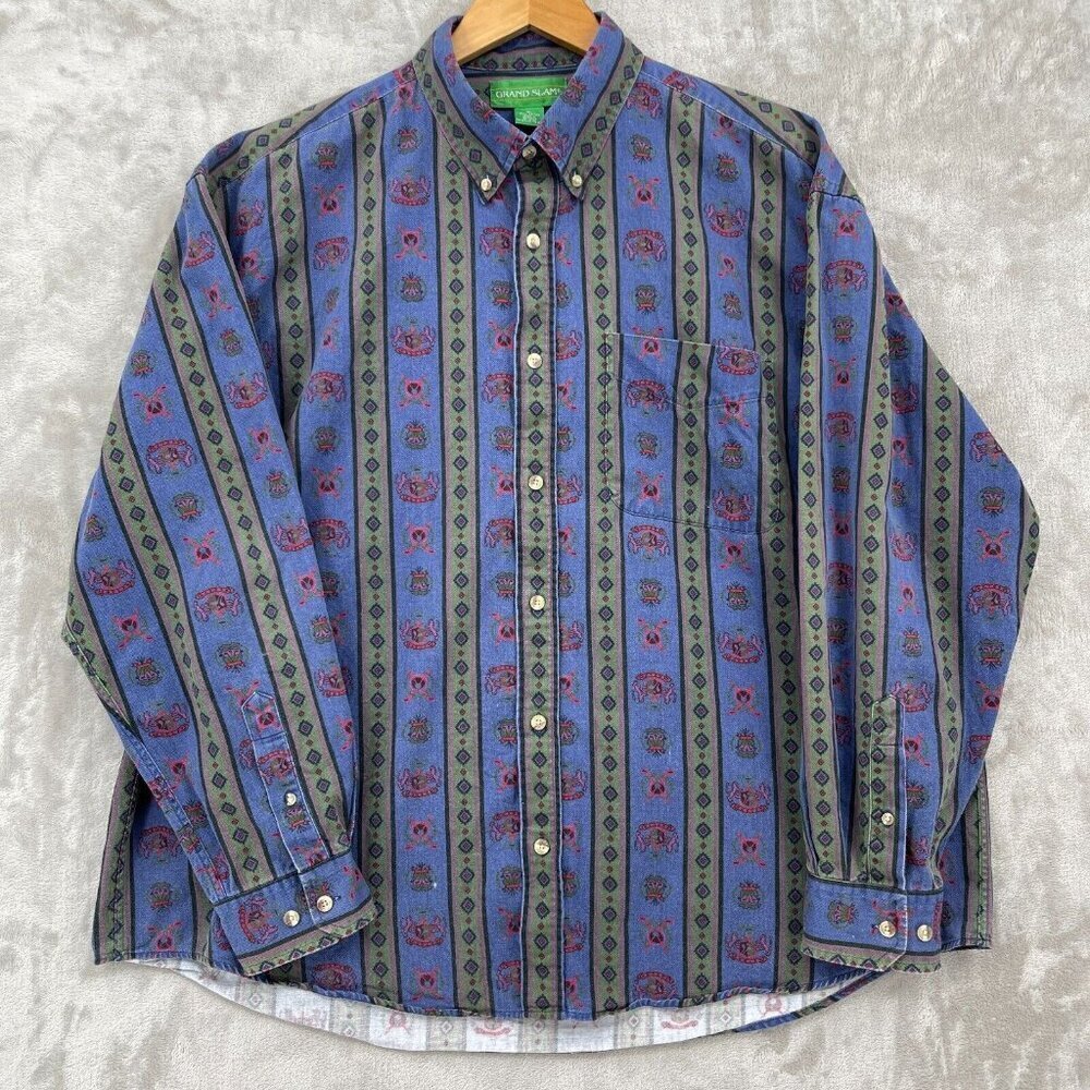 Grand Slam Vintage Southwest Golf Club Crest Print Button Front Shirt